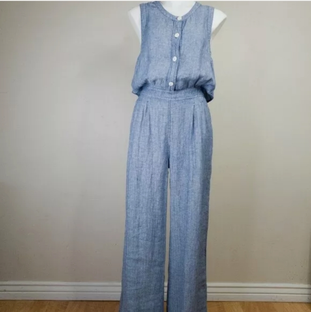 Free People 100% Linen Chambray Jumpsuit